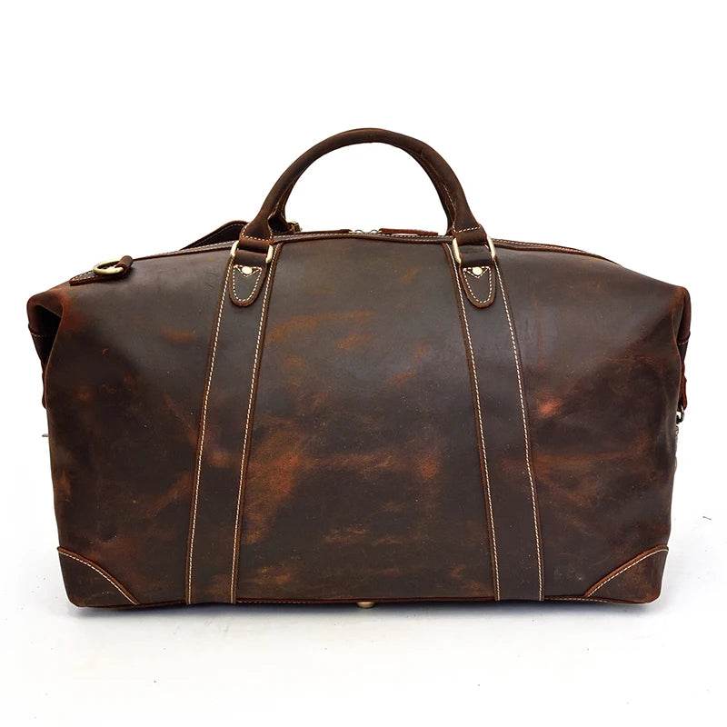 Retro Leather Men’s Travel Duffle Bag Large Capacity Cowhide Tote - VacationGrabs