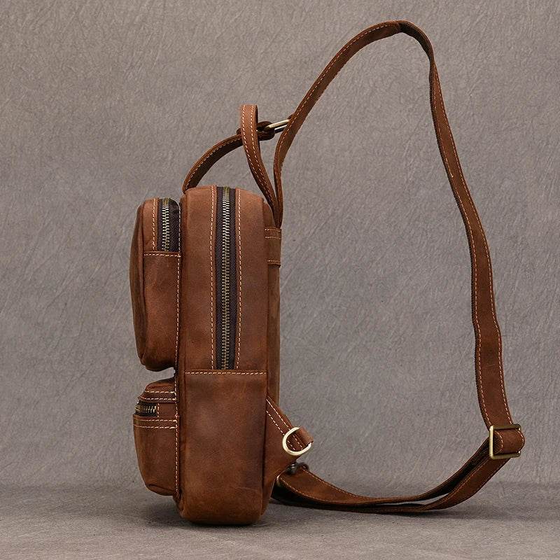 Genuine Leather Chest Bag Large Capacity Crossbody Bag Men - VacationGrabs