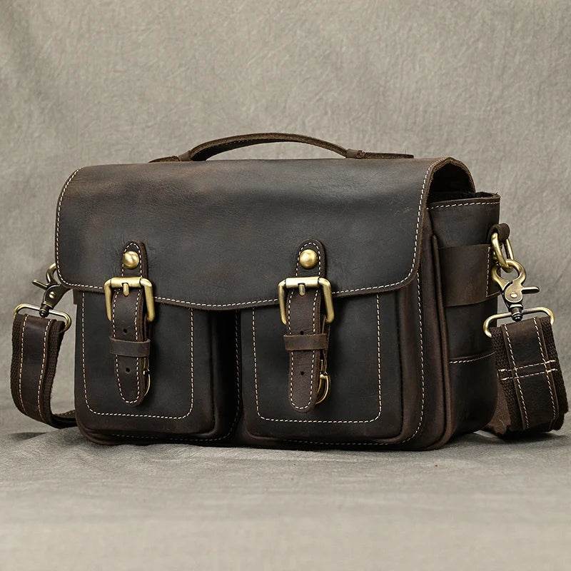 Large Leather Messenger Bag for Men Cowskin Shoulder Bag - VacationGrabs