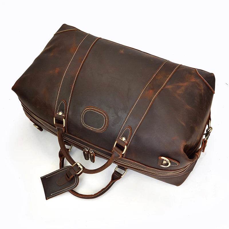 Retro Leather Men’s Travel Duffle Bag Large Capacity Cowhide Tote - VacationGrabs