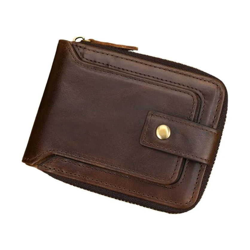 Genuine Leather Short Wallet for Men & Women 2-Fold Coin Purse - VacationGrabs