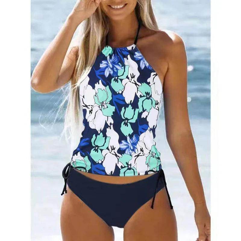 Women's Swimwear - 2PC Women's Bathing Suit Drawstring Side Halter Neck Tankini Set Beach Wear