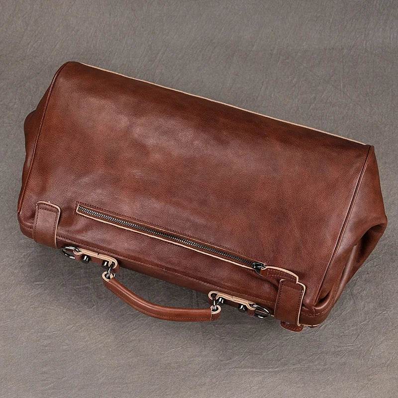 Luxury Leather Carry On Luggage Bag Real Cowskin Travel Duffle - VacationGrabs