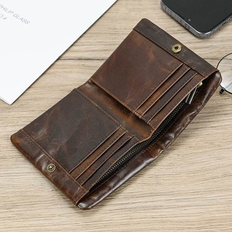 Genuine Leather Short Wallet for Men Bifold Coin Holder Card Purse - VacationGrabs