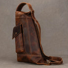 Men's Leather Chest Bag Retro Single Shoulder Crossbody Bag - VacationGrabs
