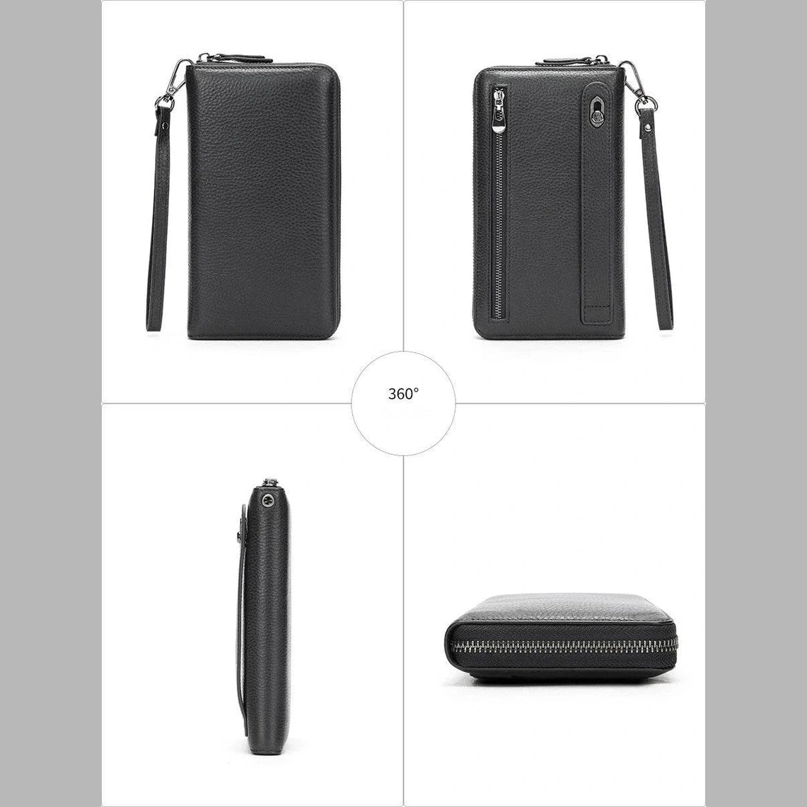 Men's First Layer Cowhide Clutch Bag Leather Multi-Functional Long Purse - VacationGrabs