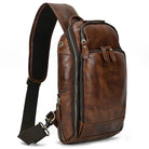 Soft Cowhide Men's Chest Bag Crossbody USB Sling Outdoor Pack - VacationGrabs
