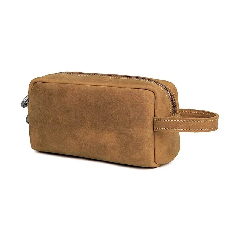 Genuine Leather Cosmetic Bag with Wrist Belt for Men & Women - VacationGrabs