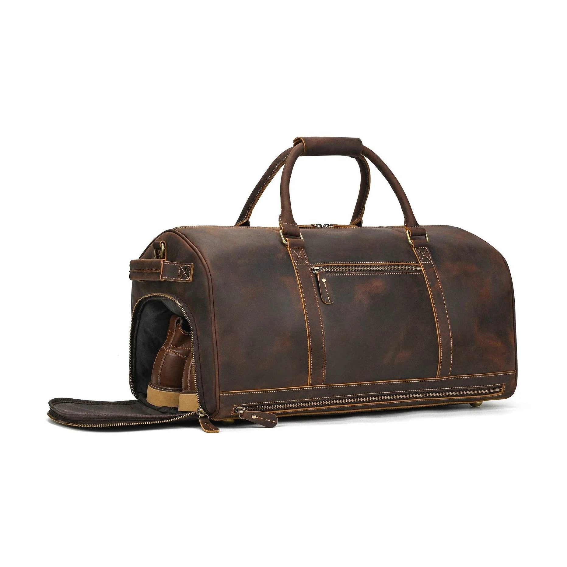 Men's Genuine Leather Travel Bag – Luggage with Shoe Compartment - VacationGrabs