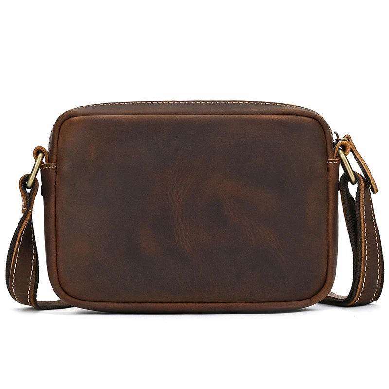 Men's Crazy Horse Leather Crossbody Bag – Retro Messenger Sling - VacationGrabs