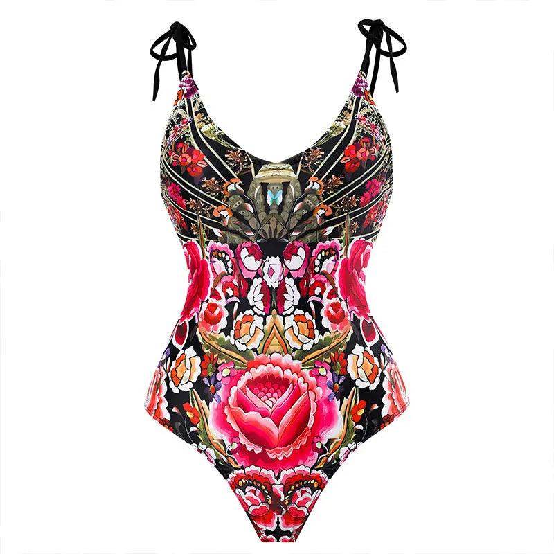 Bold Floral Womens Backless Bathing Suit - VacationGrabs