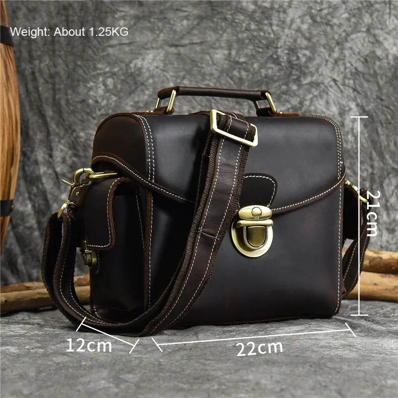 Crazy Horse Leather Camera Shoulder Bag – Vintage Crossbody - VacationGrabs
