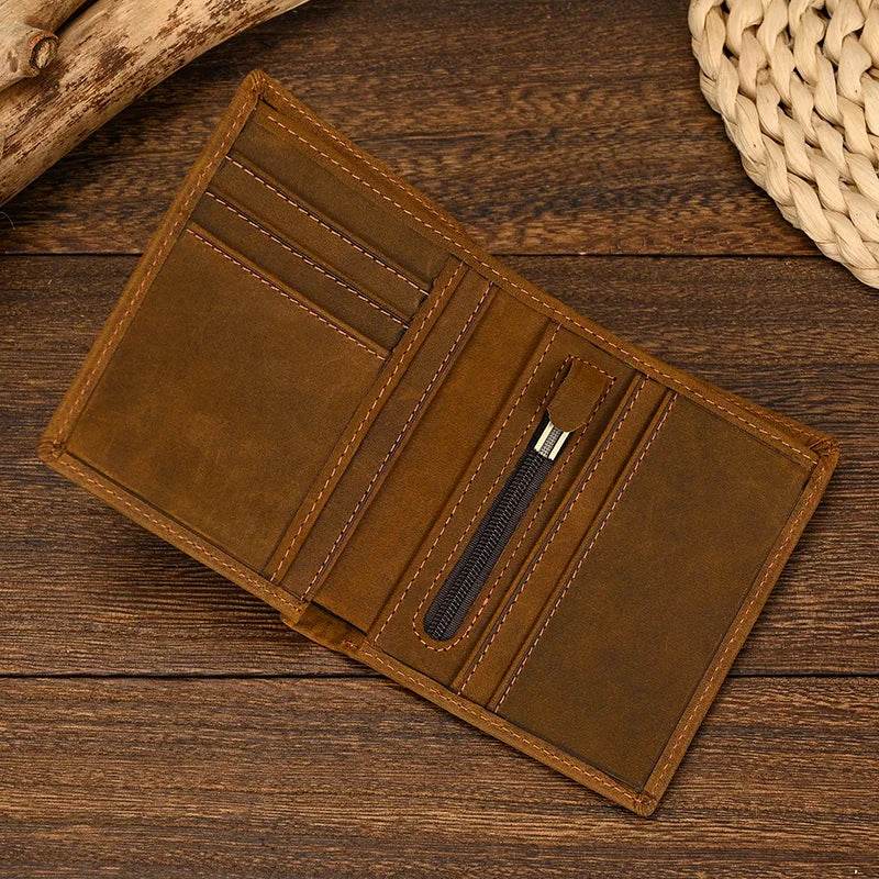 Luxury Bifold Leather Wallet for Men Slim Purse Cowhide with Coins Pocket - VacationGrabs