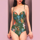 Green Floral Swimwear Womens One Piece + Cover Up - VacationGrabs