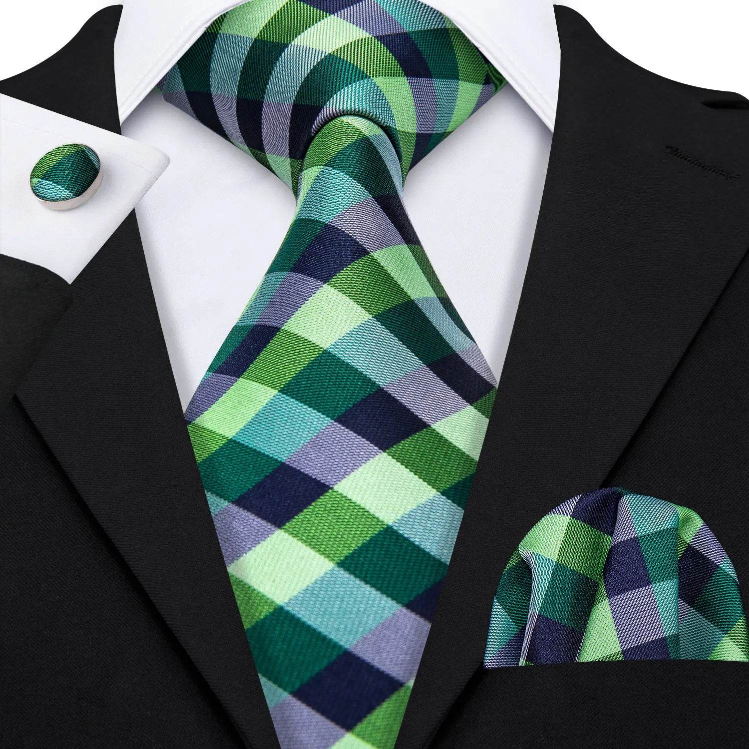 Green Silk Tie Set for Men: Multiple Shades Available - VacationGrabs