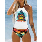 Women's Bathing Suit Drawstring Side Halter Neck Tankini - VacationGrabs