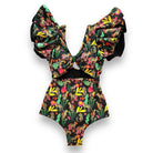 Ruffle Print Floral One Piece Slimming Swimwear - VacationGrabs