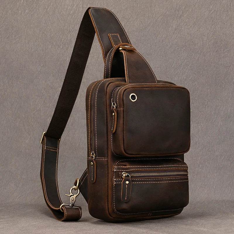 Genuine Leather Chest Bag Large Capacity Crossbody Bag Men - VacationGrabs