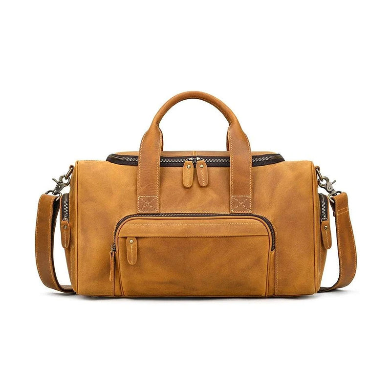 Designer Business Travel Leather Duffle Bag for Men Outdoor Coffee - VacationGrabs