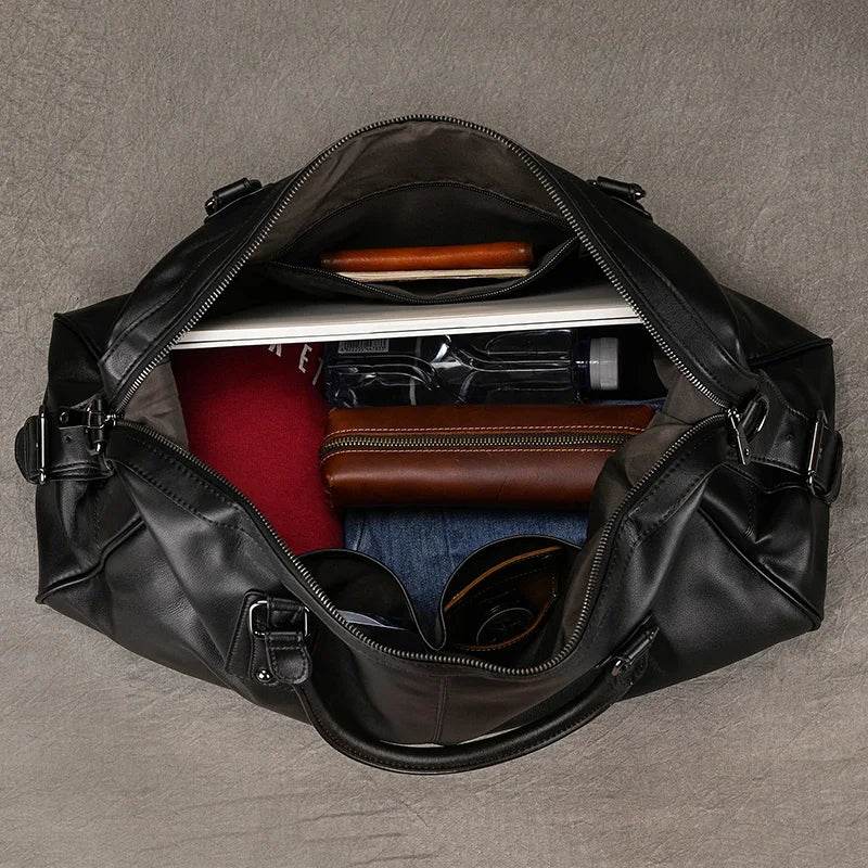 Soft Cowskin Leather Duffle Bag for Men & Women Weekend Travel - VacationGrabs