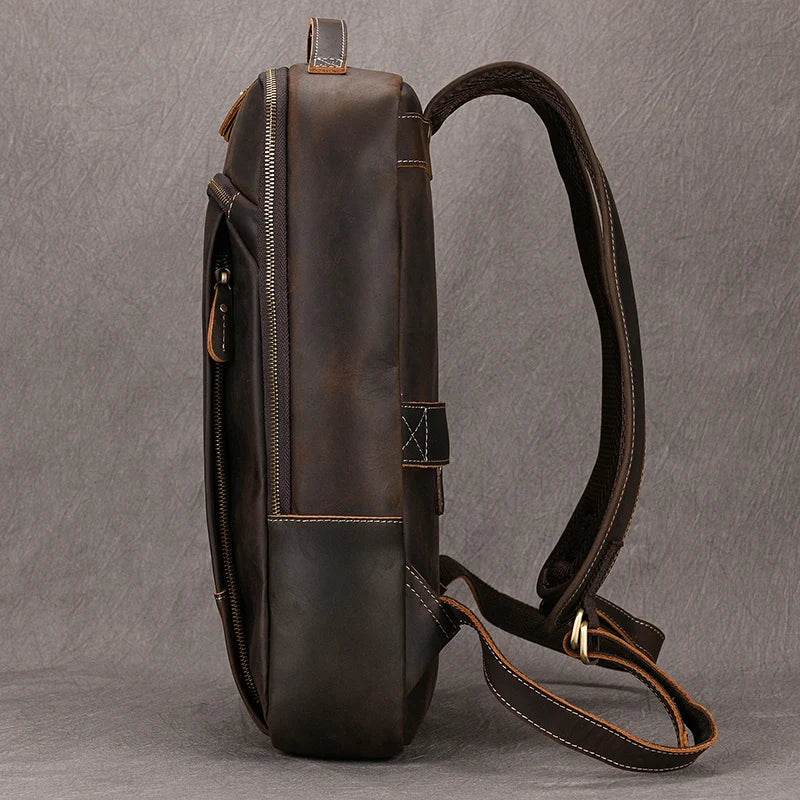 Vintage Men's Crazy Horse Leather Backpack Travel Rucksack Bag - VacationGrabs