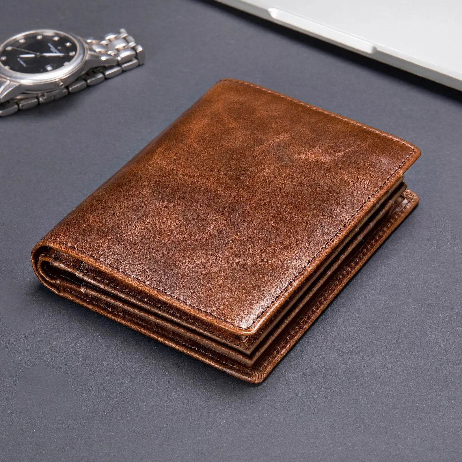RFID Genuine Leather Travel Wallet Business Card Clip Short Purse Wallet - VacationGrabs