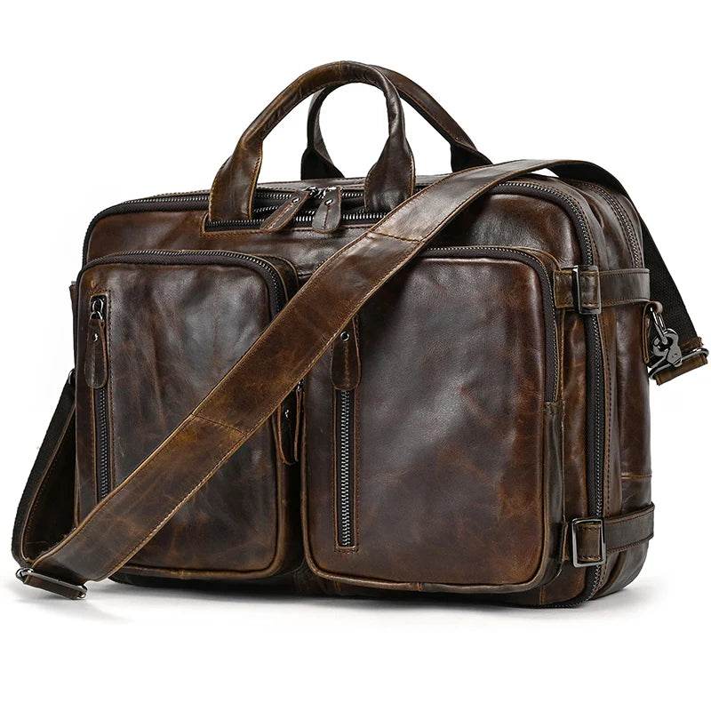 Mens Genuine Leather 3-in-1 Backpack-Briefcase-Shoulder Bag - VacationGrabs