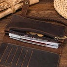 Genuine Leather Long Wallet with Wrist Belt Strap Chain Wallet Gift - VacationGrabs