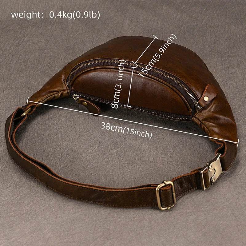 Men's Leather Chest Bag Soft Cowskin Sport Waist Pack for Male - VacationGrabs