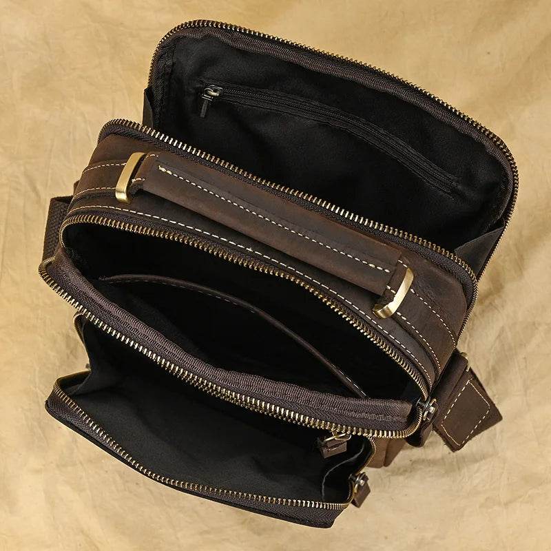 Vintage Leather Shoulder Bag – Men's Crossbody Messenger Bag - VacationGrabs