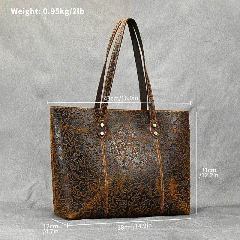 Retro Genuine Leather Shoulder Bag for Women Luxury Designer Tote - VacationGrabs