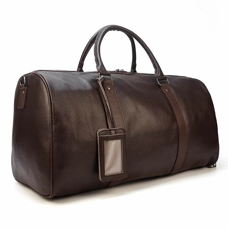 Natural Cowskin Waterproof Men’s Leather Weekend Overnight Bag - VacationGrabs