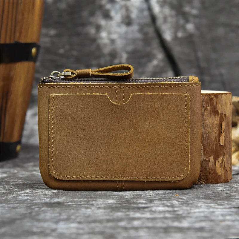 Mini Coin Purse Genuine Leather Real Cowhide Small Wallet with Key Ring - VacationGrabs