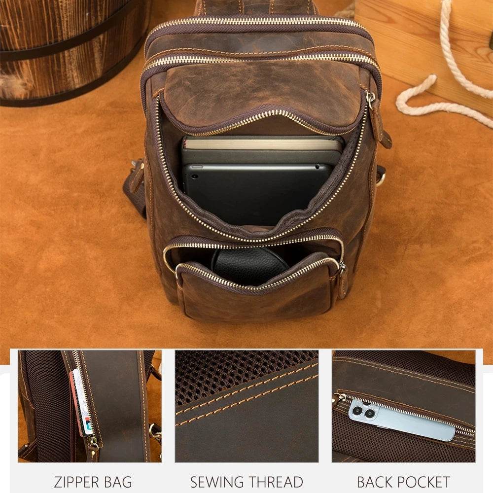Leather Waist Bag Vintage Chest Pack Sling Bag for Men - VacationGrabs