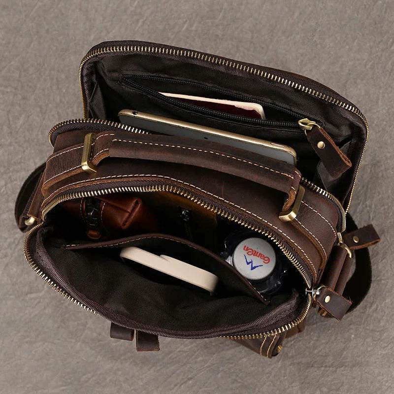 High-Quality Genuine Leather Men’s Crossbody Bag Vintage Sling Bag - VacationGrabs
