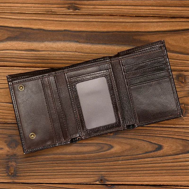 Trifold Leather Short Wallet for Men RFID Purse Multi-Function Wallet - VacationGrabs