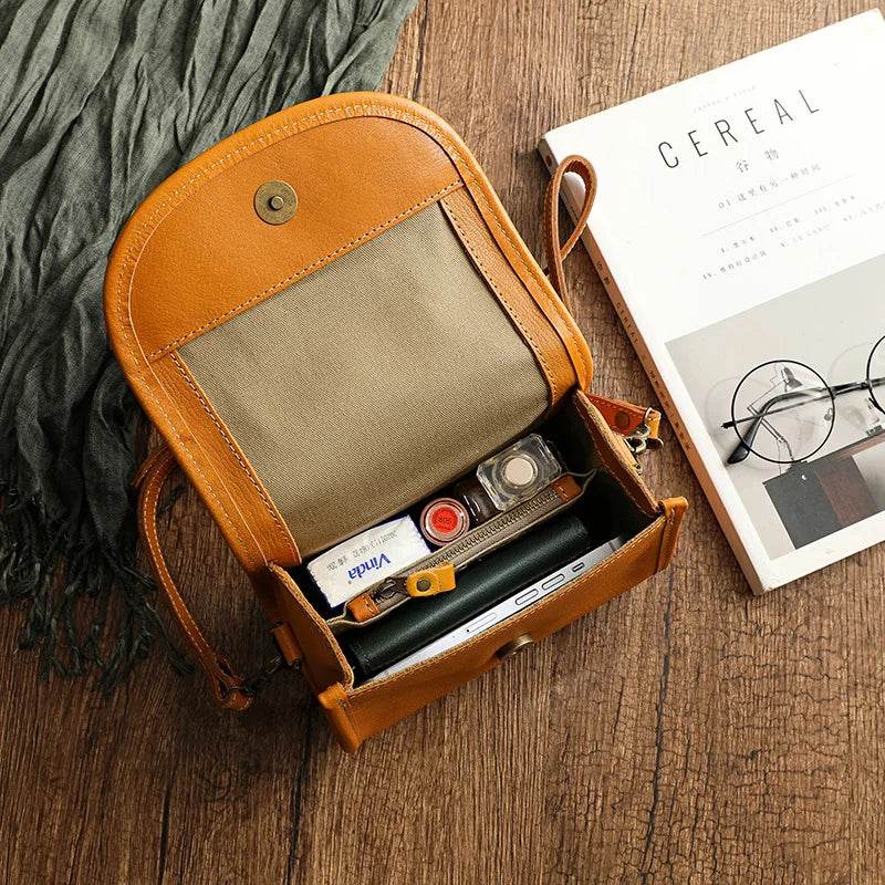 Cowhide Leather Vintage Crossbody Bag for Women Small Sling Bag - VacationGrabs