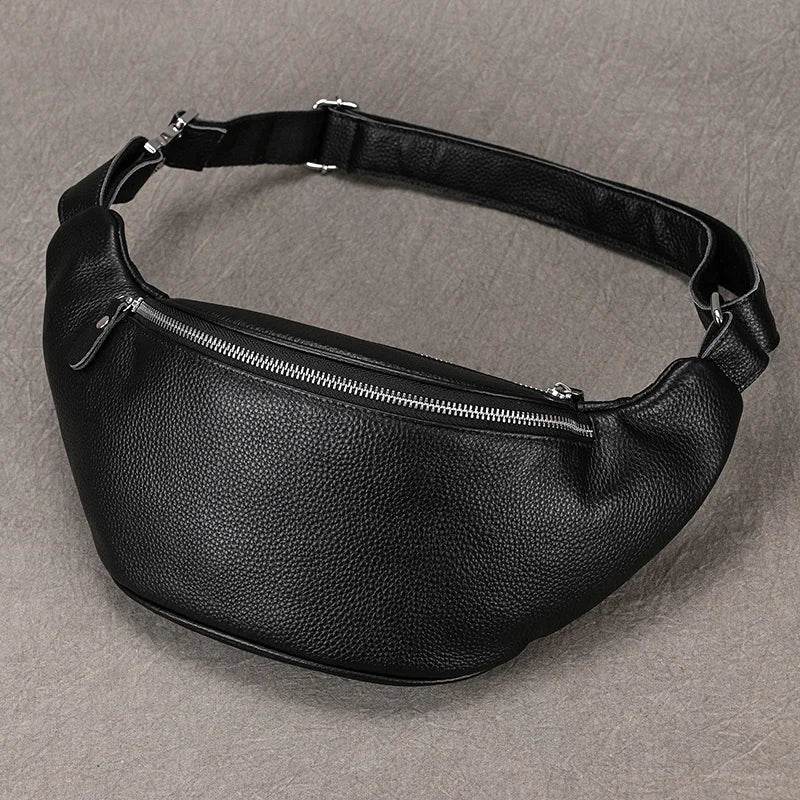 Men's Leather Chest Bag Soft Cowskin Sport Waist Pack for Male - VacationGrabs