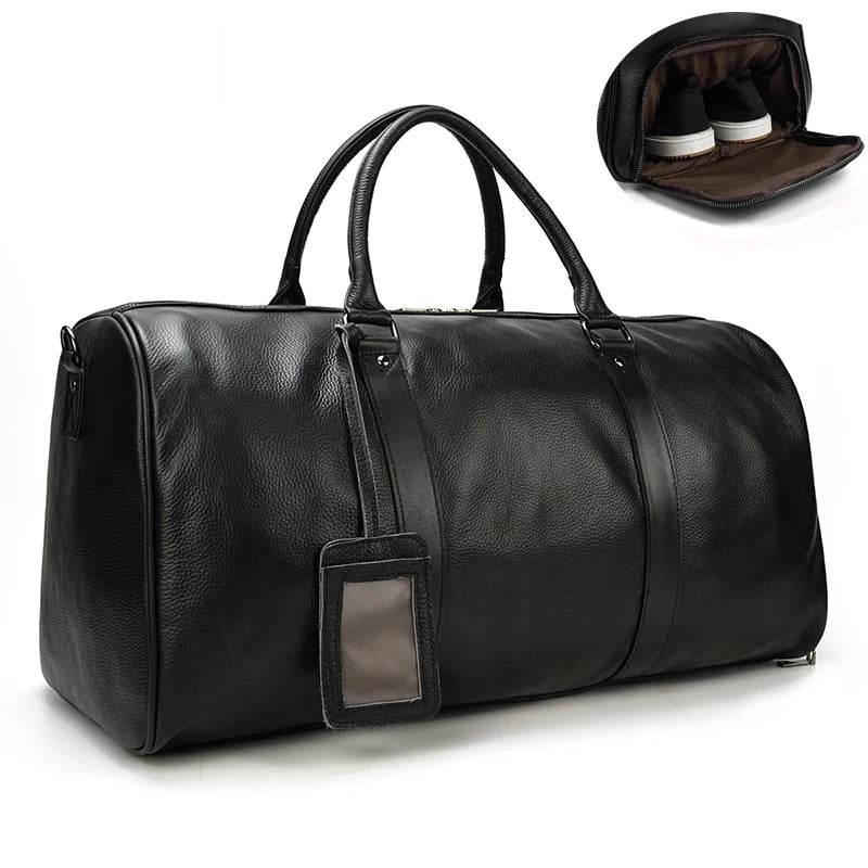 Natural Cowskin Waterproof Men’s Leather Weekend Overnight Bag - VacationGrabs