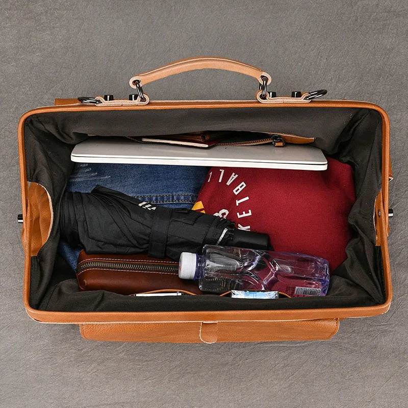 Top Grade Black Coffee Genuine Leather Travel Bag Anti-Theft Design - VacationGrabs