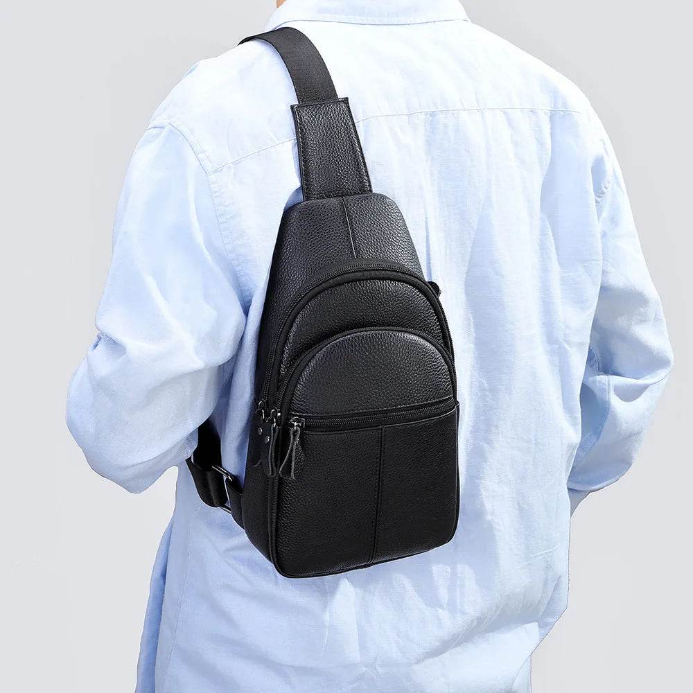 Men's Leather Chest Bag Crossbody Sling Travel Business Bag - VacationGrabs