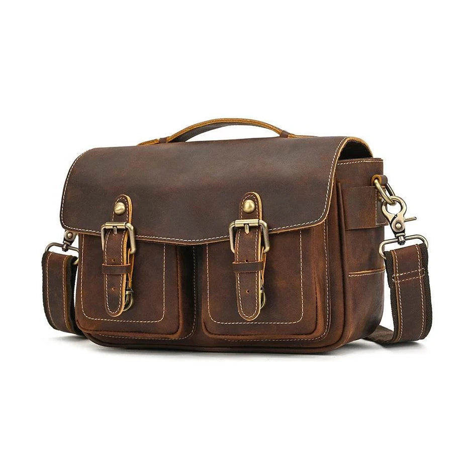 Large Leather Messenger Bag for Men Cowskin Shoulder Bag - VacationGrabs