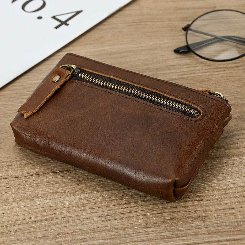 Mini Coin Purse Genuine Leather Real Cowhide Small Wallet with Key Ring - VacationGrabs