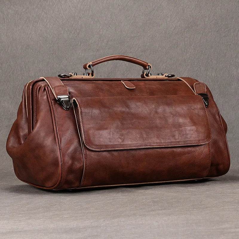 Luxury Leather Carry On Luggage Bag Real Cowskin Travel Duffle - VacationGrabs