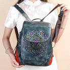 Retro Embossed Floral Backpack For Women Genuine Leather - VacationGrabs