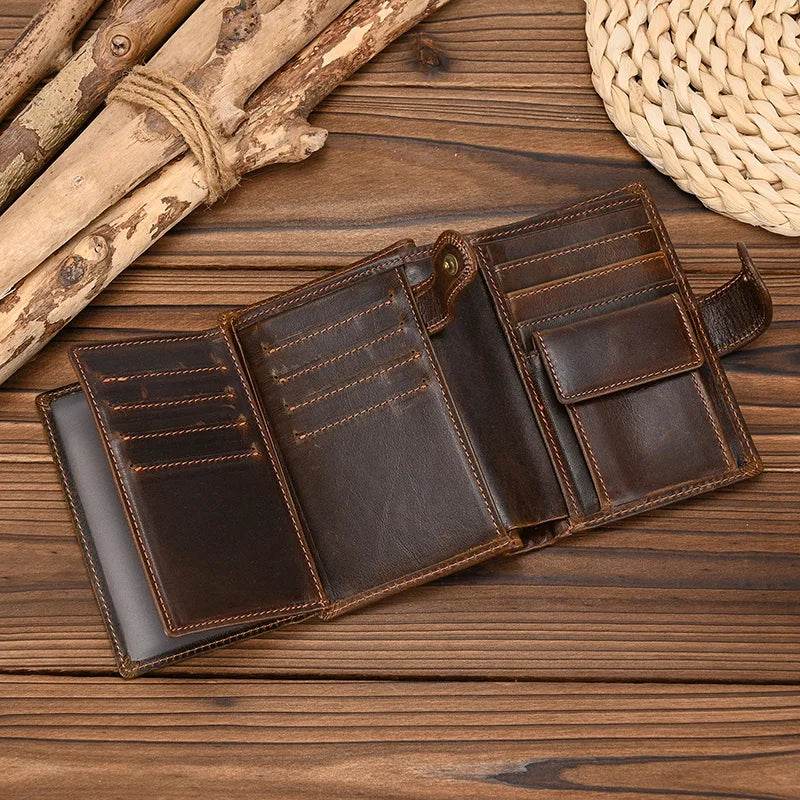 Genuine Leather Short Wallet for Men Bifold Coin Holder Card Purse - VacationGrabs