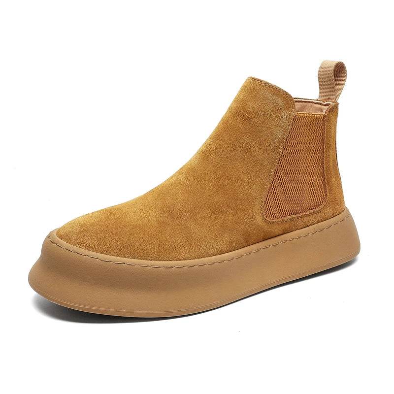 Men’s Genuine Leather Mid Top Boots British Style Chelsea - VacationGrabs