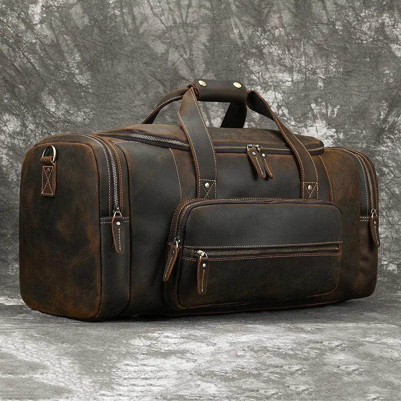 Big Capacity Leather Baggage Bag for Men Travel Weekender - VacationGrabs