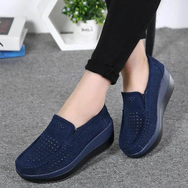 Platform Flat Loafers Suede Leather Moccasins - VacationGrabs