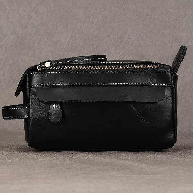 Black Genuine Leather Cosmetic & Storage Bag for Men & Women - VacationGrabs